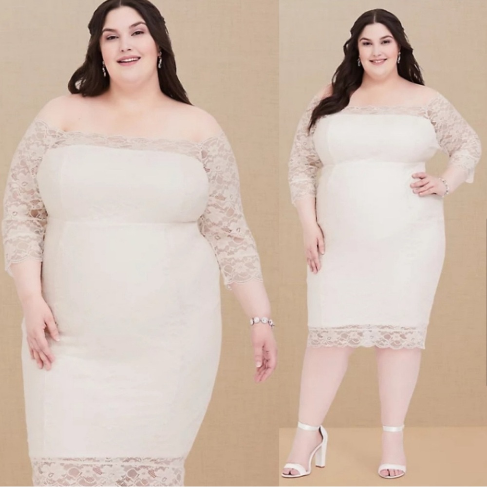Torrid SPECIAL OCCASION IVORY LACE OFF SHOULDER BODYCON DRESS - Picture 4 of 4